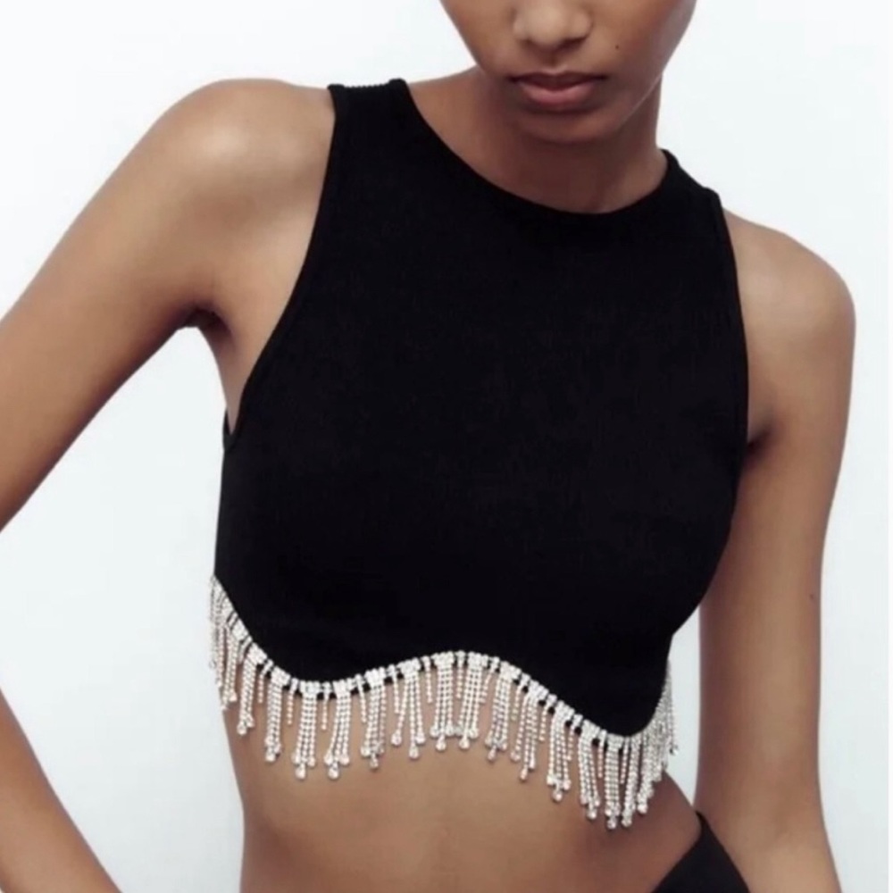 Like new! Zara high neck seamless rhinestone crop top XS